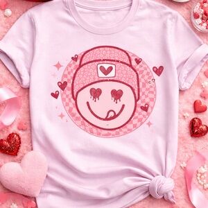 Pink Graphic T-Shirt with Heart Design